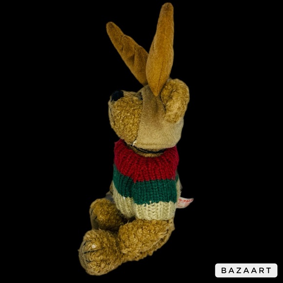 Vintage christmas Bear with reindeer Hat & Sweater by GEO-PALS 8” - Picture 2 of 3